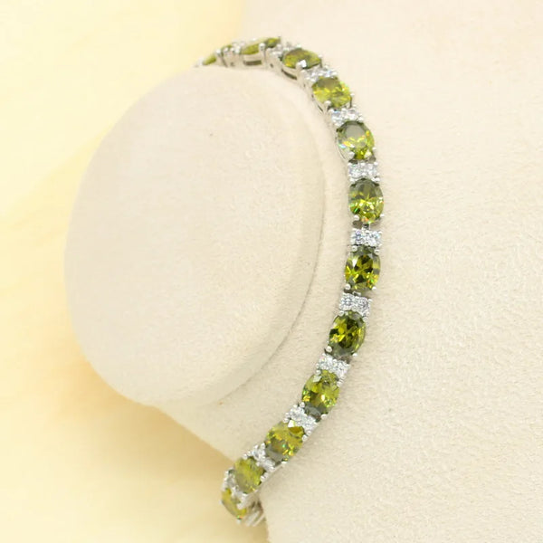 Green Yellow Blue Zircon Dubai Silver Color Bracelet for Women Gift