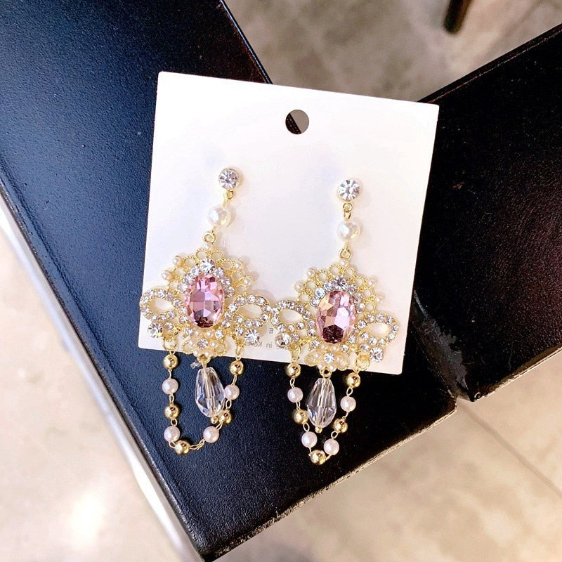 New Baroque Style Vintage Crystal Tassel Dangle Earrings For Women
