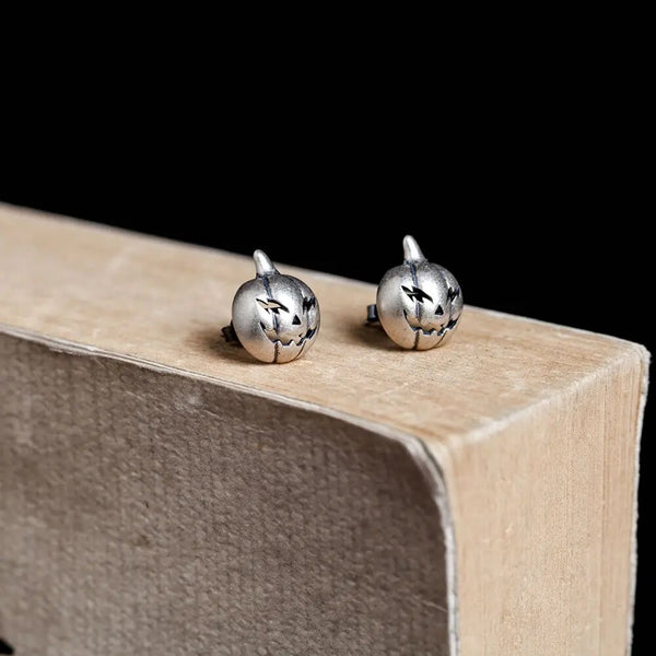 Pendientes retro de plata de ley 925 con forma de calabaza de Halloween para hombre y mujer
