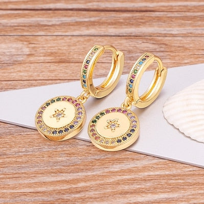 Pendientes colgantes de cobre con circonita cúbica, diseño de mariposa, corazón, ojo malvado, elefante, corona y cuerno para mujer.