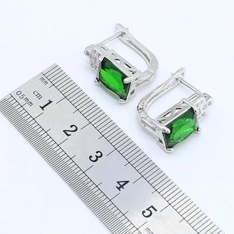 Geometric Green Semi-precious  Silver Color Jewelry Sets for Women