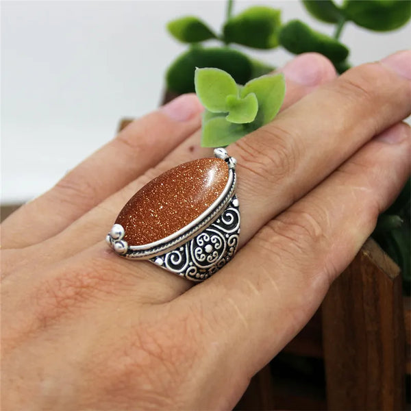 Anillos de piedra con lentejuelas doradas y ojo irregular para mujer, banda de flores, anillo de piedra brillante