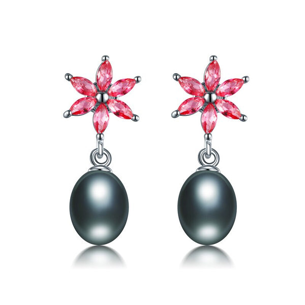 Flower Created Ruby Dangle Earrings 925 Sterling Silver Earrings For Women