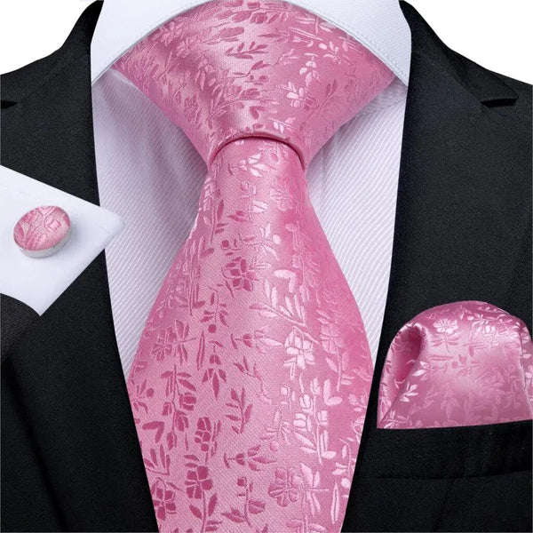 Gift Men Tie Pink Solid Floral Silk Wedding Tie For Men