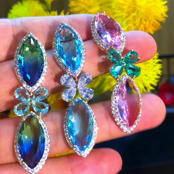 Pendientes geométricos de moda con cristales brillantes de circonita cúbica transparentes para mujer