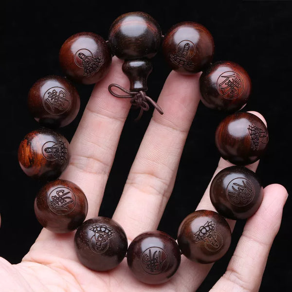 Cuentas de oración retro para hombre de caoba antigua natural de palisandro de Siam con rayas oscuras