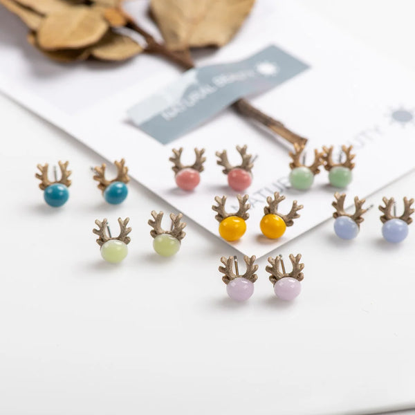 Cartoon Animal Abstract Little Antlers Ceramic Earrings