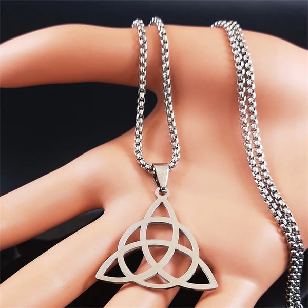 Collar de cadena con nudo irlandés de bruja de acero inoxidable para hombre y mujer, con geometría.