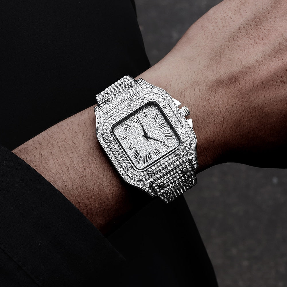 NEW Hip Hop Men Iced Out Watches Luxury Date Quartz Wrist Watches
