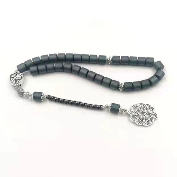 Rosario musulmán Tasbih de hematita natural gris mate, 33 cuentas de oración, pulsera islámica, regalo de Ramadán