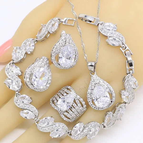 Classic White Zircon Silver Color Wedding Jewelry Sets For Women
