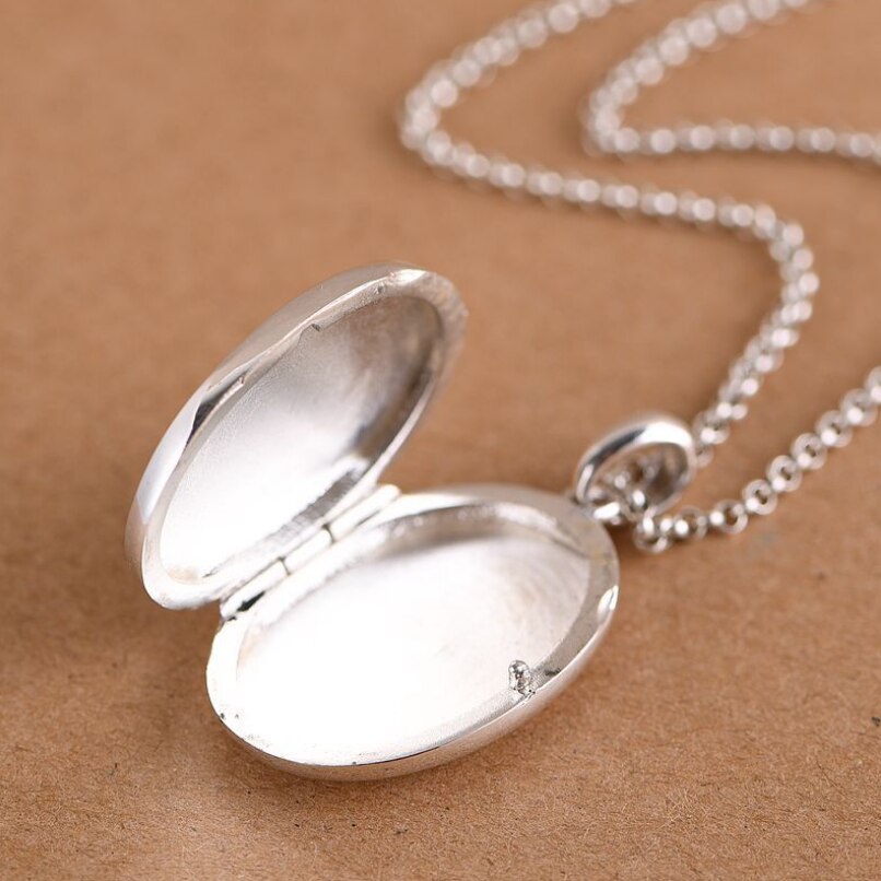 Real S925 Sterling Silver 925 Vintage Classical Oval Plant Carved Fashion Photo Clip Necklace Pendant
