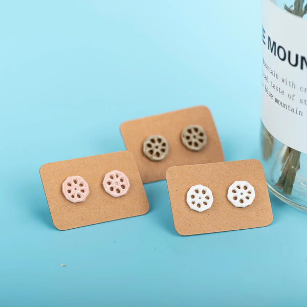 Plant series lotus root ceramic earrings Fashion Gift Ear Studs Jewelry  For Women