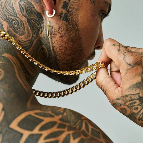 MEN CUBAN CHAIN CHOKER 3 TO 7 MM STAINLESS STEEL NECKLACE