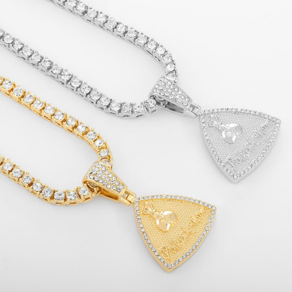 Ice out Triangle Pendant Necklace With Money Bag Cubic Zircon Men