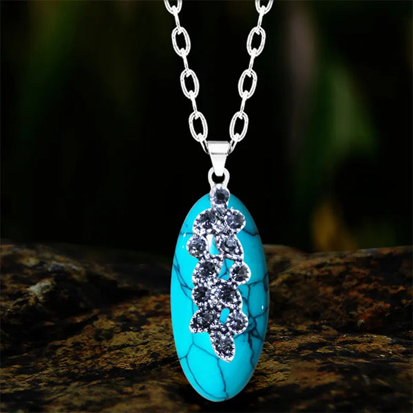 Collar vintage con colgante de turquesa sintética en forma de ojo para mujer