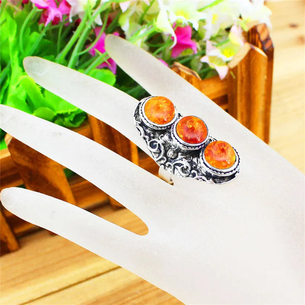 Anillos vintage de cuarzo lapislázuli natural con ojo de tigre para mujer