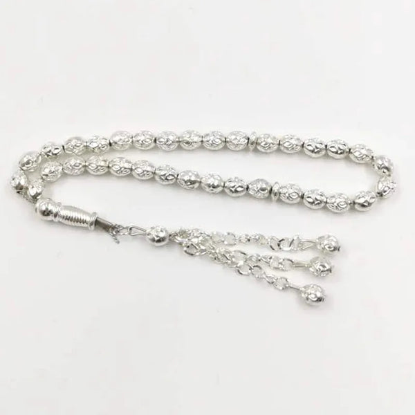Rosario musulmán de 33 cuentas Tasbih de metal plateado, regalo islámico