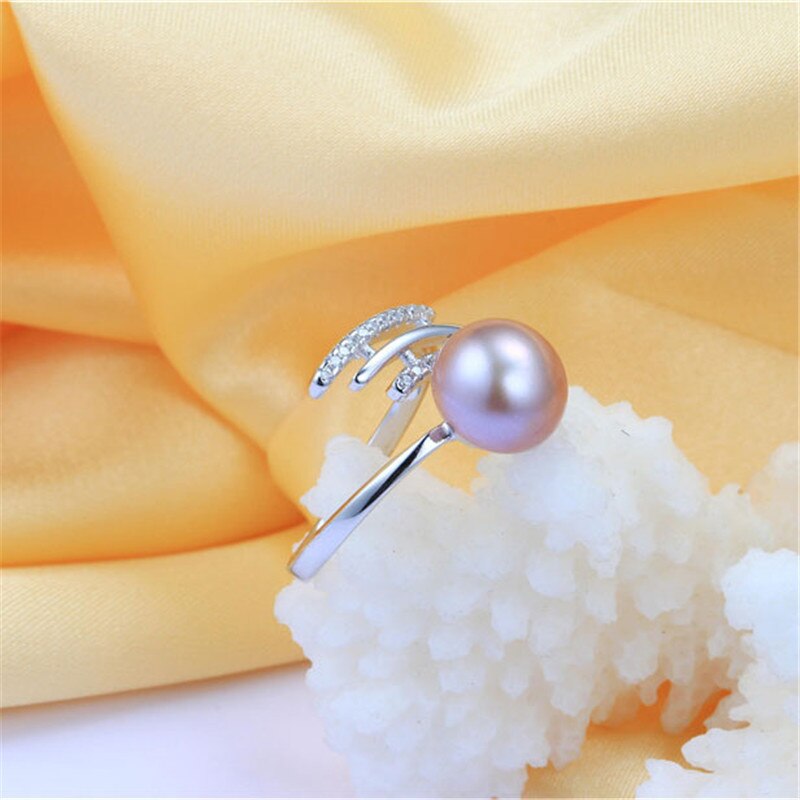 925 Sterling Silver Rings For Women Fashion 8-9mm Natural Freshwater Pearl Jewelry Ring