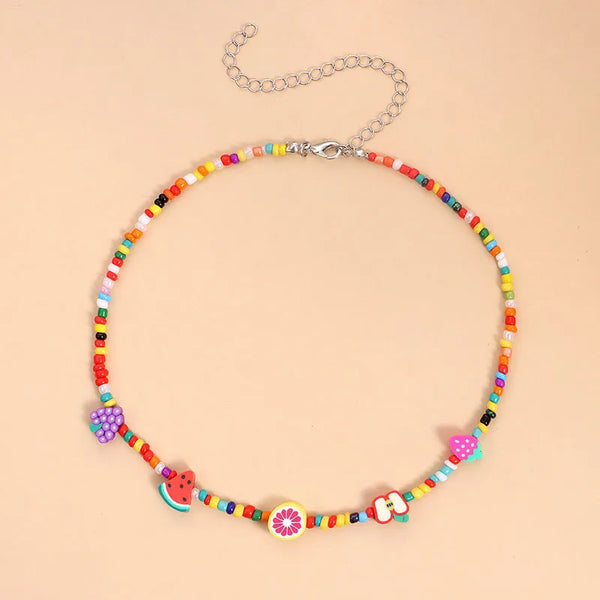 Collares de frutas con cuentas de colores de moda para mujer