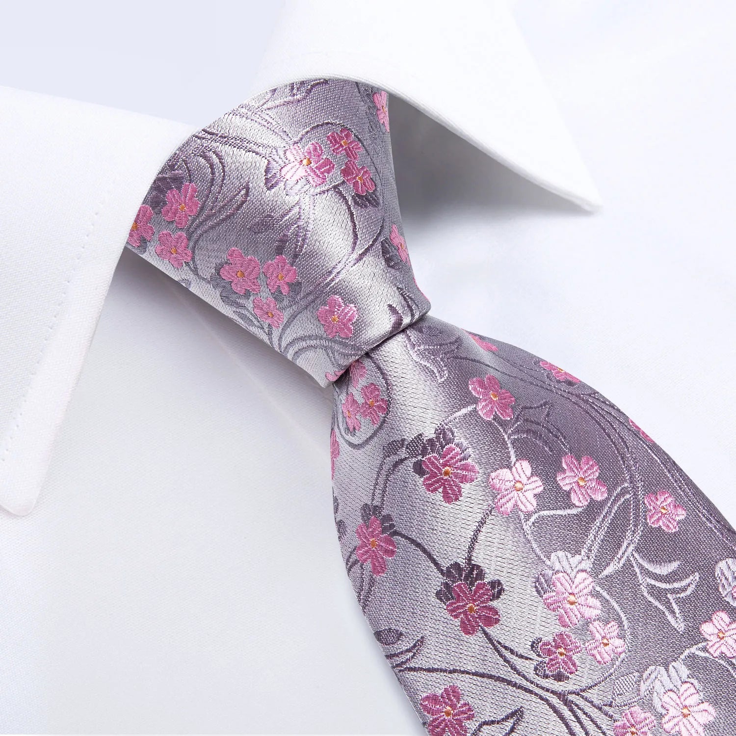 100% Silk Floral Pink Ties For Men Wedding Party Man Tie Handkerchief Brooch Cufflinks Set
