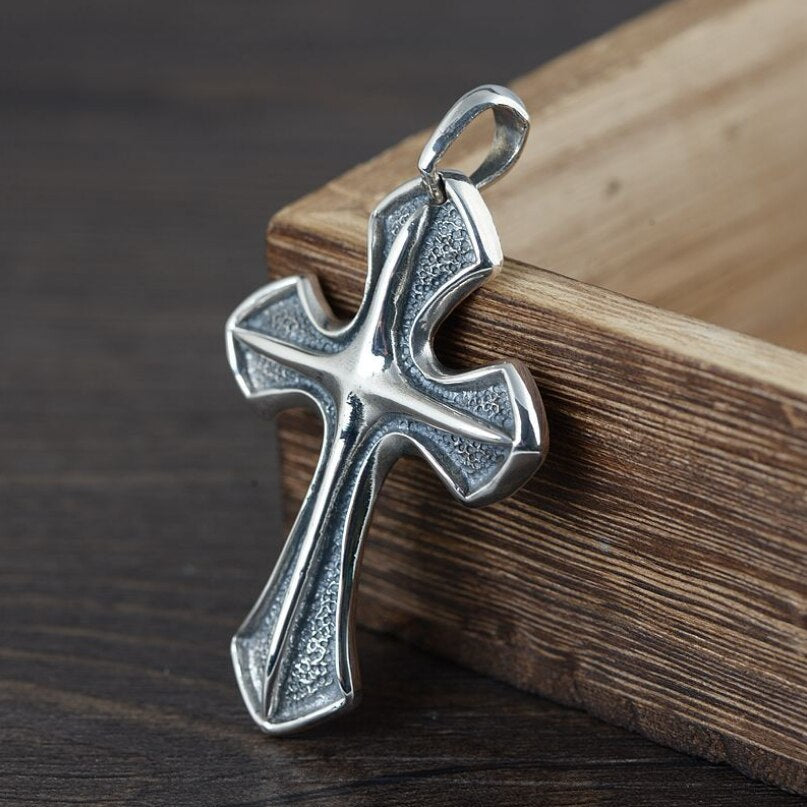 S925 Sterling Silver Retro Carved 3D Cross Pendant For Man Woman