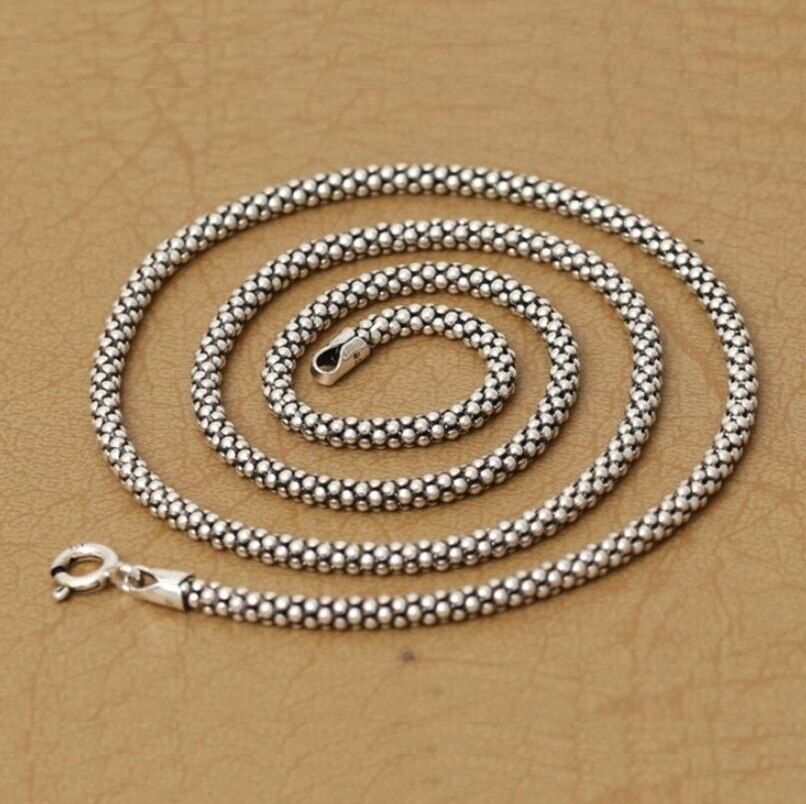Real Silver Necklace Men Women Thai Silver Corn Necklace