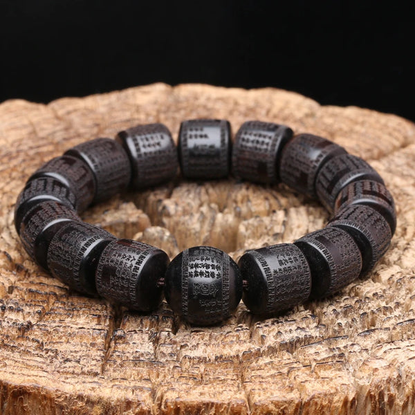 Pulsera de rueda de oración de ébano budista tibetano de 15 mm con auténtico ébano natural