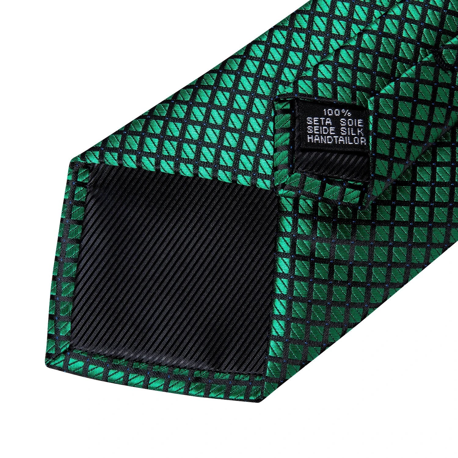 Men Tie Teal Green Check Gold Striped Silk Necktie Pocket Square Set