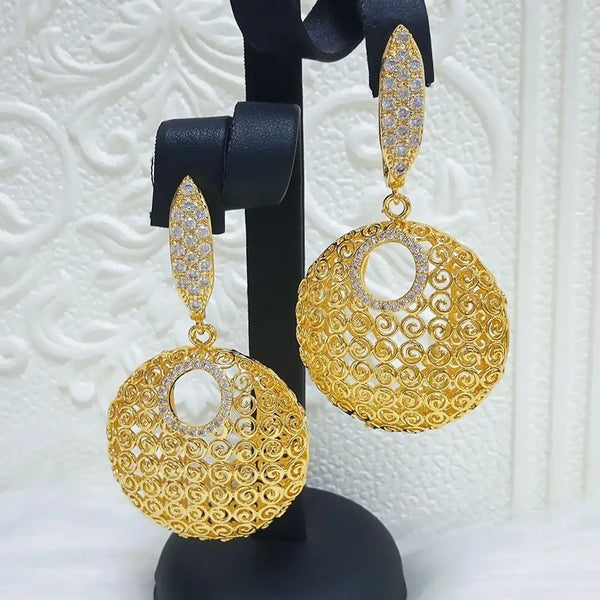 Drops Earrings Trendy Cubic Zircon Wedding Bride Party Indian Gold Color Dangle Earrings