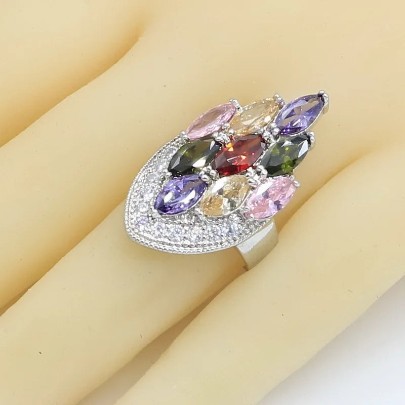 Multicolor  Zircon Silver Color Jewelry Sets for Women