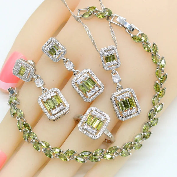 Olive Green Zirconia Dubai Bridal Jewelry Sets for Women