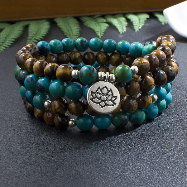 Pulsera de meditación con cuentas de piedra fénix y ojo de tigre amarillo natural de 8 mm