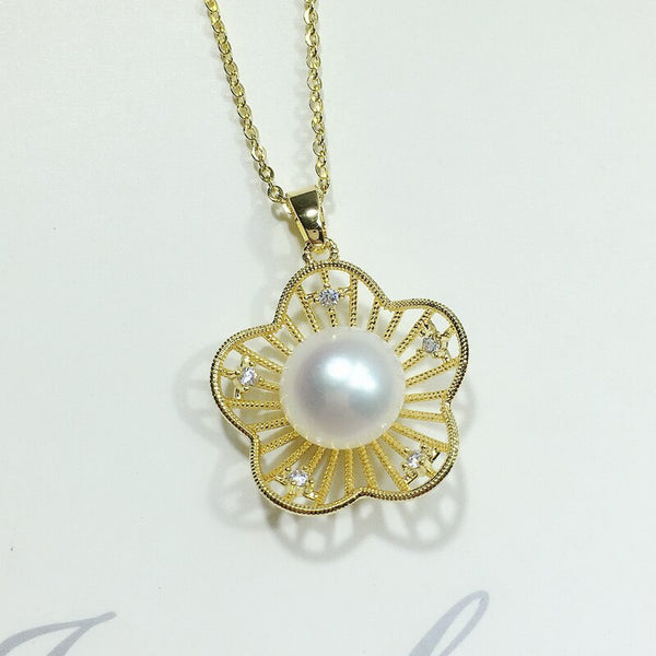 Gargantilla con colgante de flor sencilla de perla de agua dulce auténtica