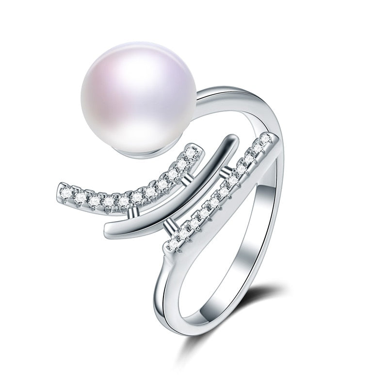 925 Sterling Silver Rings For Women Fashion 8-9mm Natural Freshwater Pearl Jewelry Ring