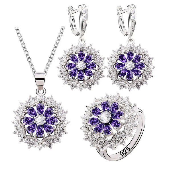 Purple Multicolor Semi-precious Silver Color Jewelry Sets for Women