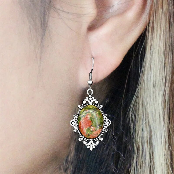 Pendientes vintage de cuarzo unakita natural para mujer
