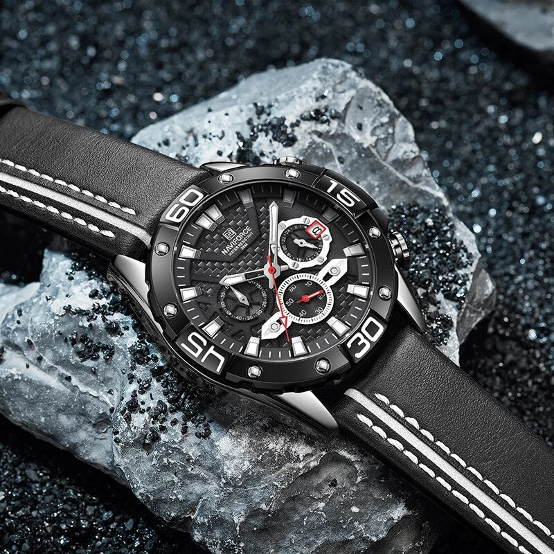 Brand Casual Genuine Leather Male Watch Luminous Sport Waterproof Chronograph Wristwatch