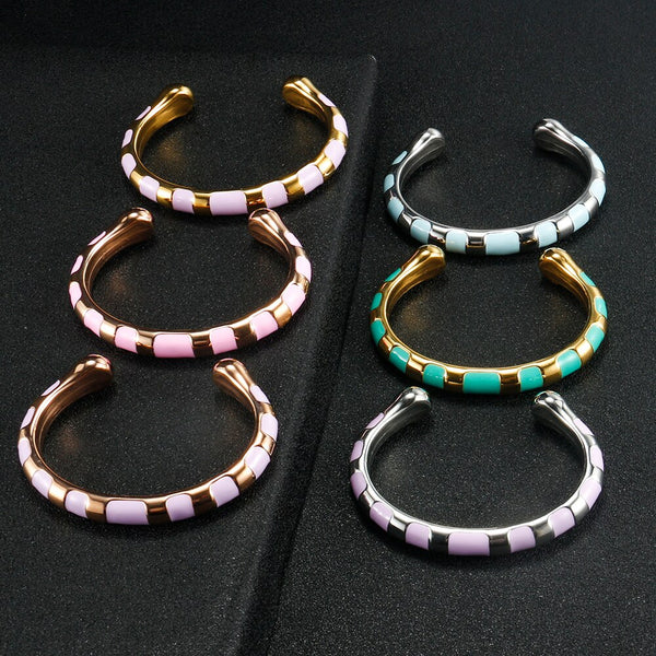Pulseras con estampado de serpiente para mujer, brazalete con dijes nacionales, con degradado abierto y manual, para festivales de bambú
