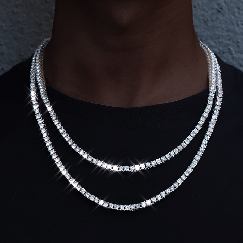 4mm Iced Out Bling AAA Zircon 1 Row Tennis Chain Necklace Men