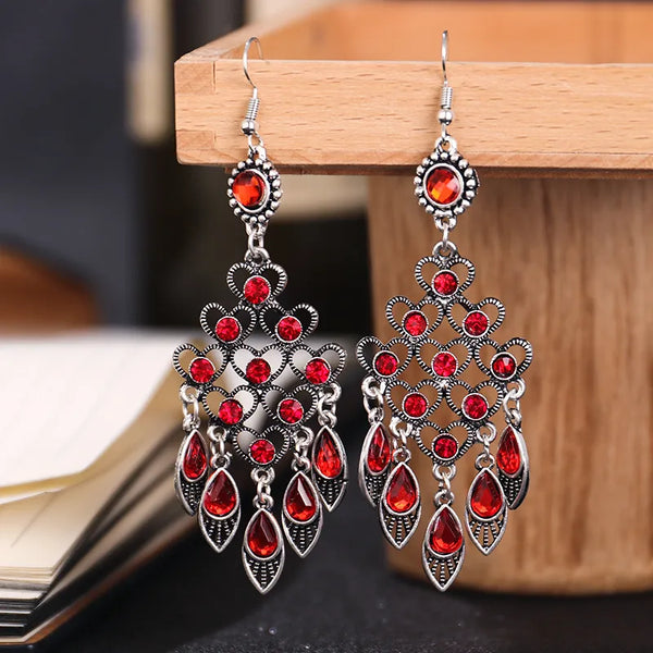 Pendientes de diamantes de imitación de estilo étnico bohemio para mujer