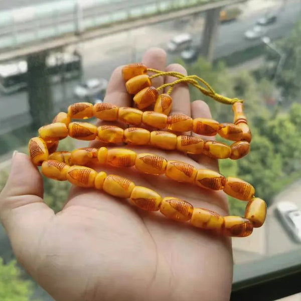 Rosario islámico misbaha de 33 cuentas de resina amarilla Tasbih, regalo musulmán, pulsera de moda turca