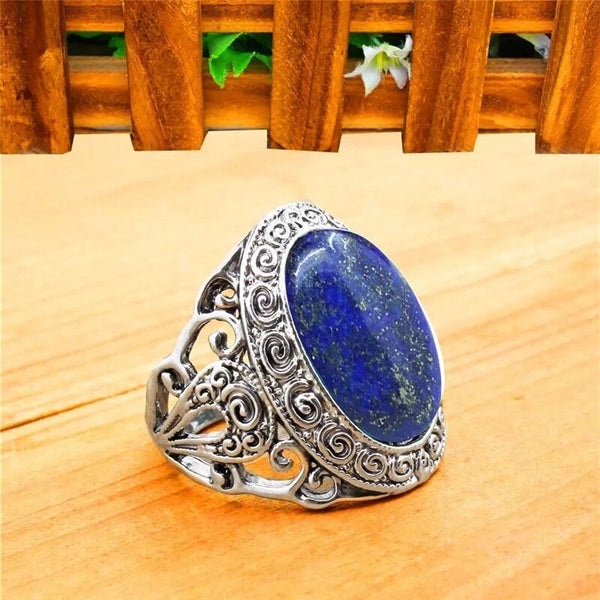 Anillos vintage de lapislázuli, anillo de flor de piedra natural