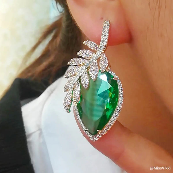 High Quality Luxury Statement Drop Earring Women Clear Green Yellow Mirco CZ Paved Cubic Zircon Bridal Wedding Jewelry 2022 New