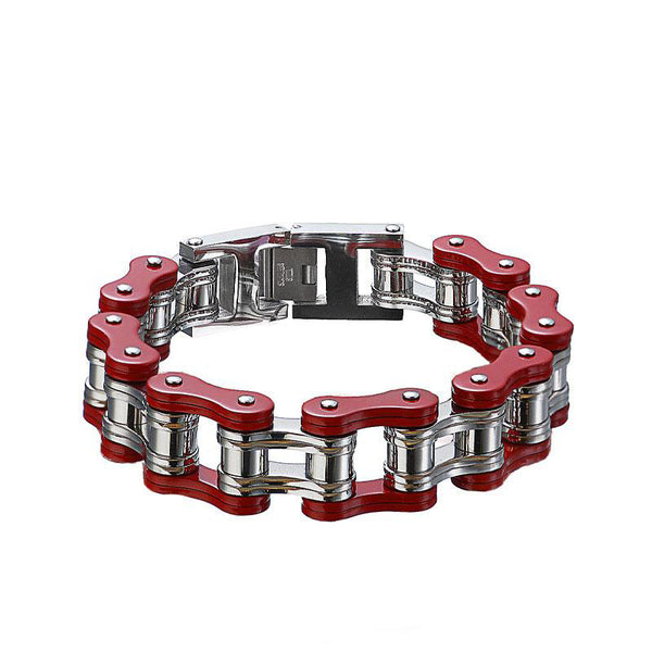 Pulseras de cadena de moda para hombre, brazaletes rojos con eslabones de cadena de motociclista y bicicleta para hombre
