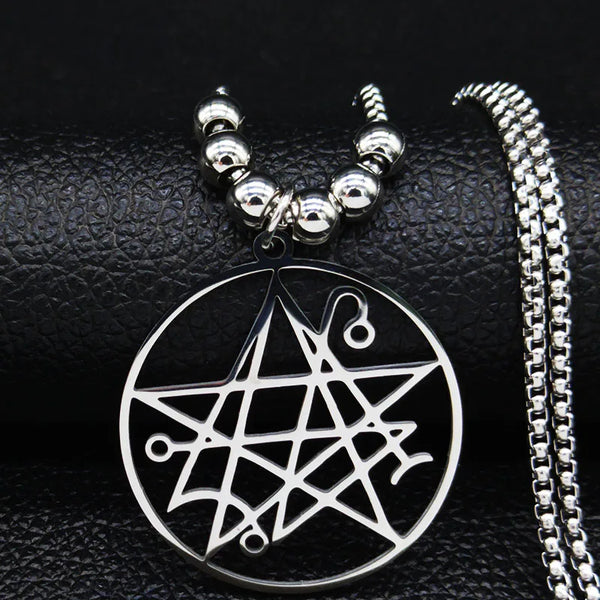Collar largo de acero inoxidable Necronomicon para hombre