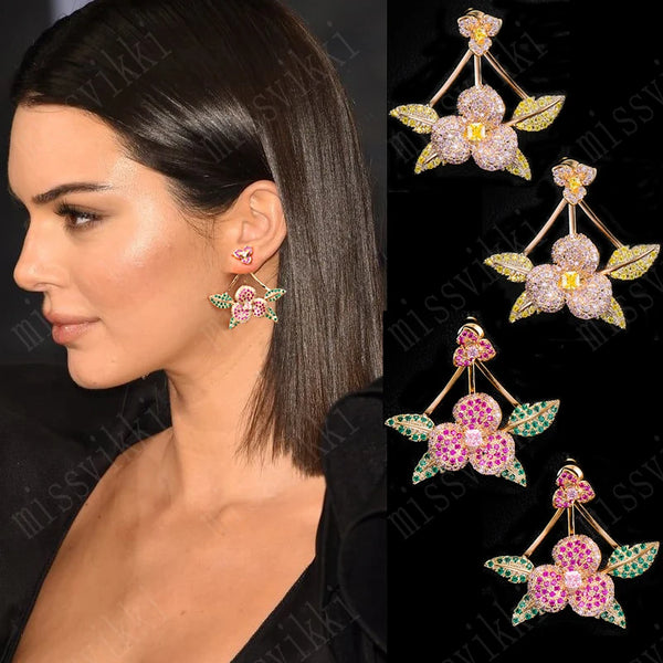Pendientes con dije de flor de boucle d'oreille femme para mujer