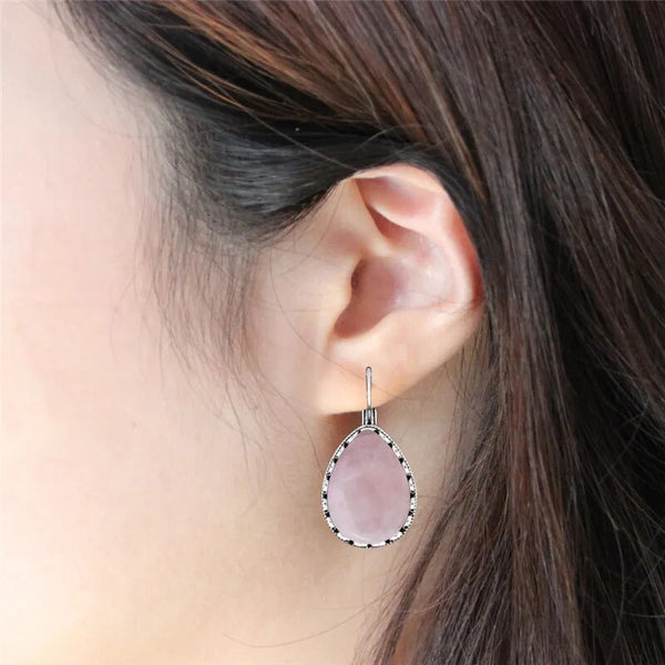 Pendientes vintage de cuarzo ojo de tigre con forma de gota de agua grande para mujer