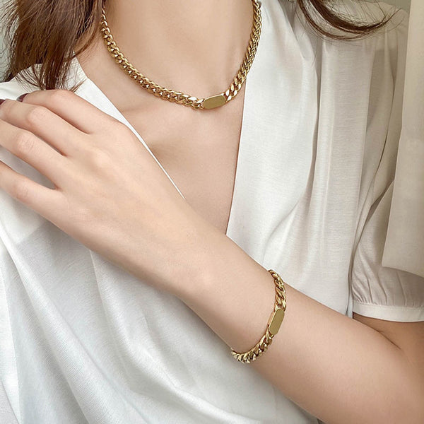 316L Stainless Steel Round Stitching Cuban Chain Necklace Women