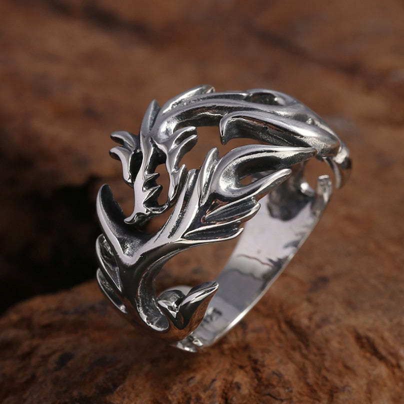 Real Silver Personalized Hollow Dragon Open Ring Men Women